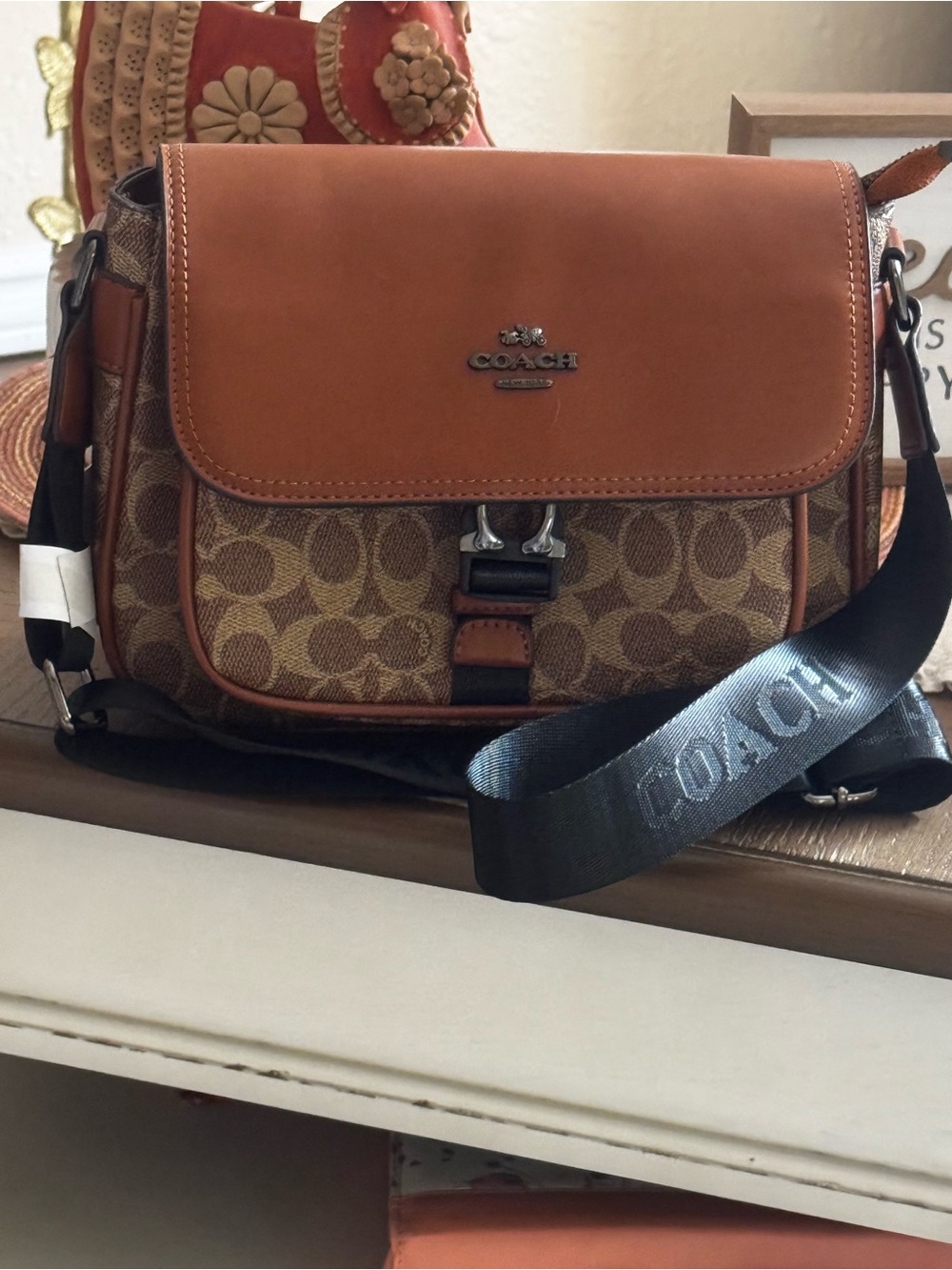 Fashion Brown Signature Canvas and Tan Leather Crossbody Bag